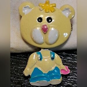 Vintage Enamel Bear Pin w/ Moveable Dangling Body, Made in Korea, 1.5” Tall Cute